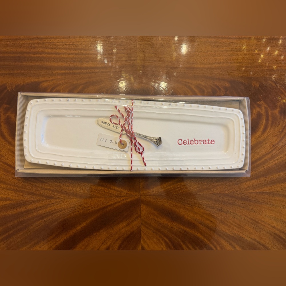 Mud Pie White Ceramic Cracker Tray Set with Server